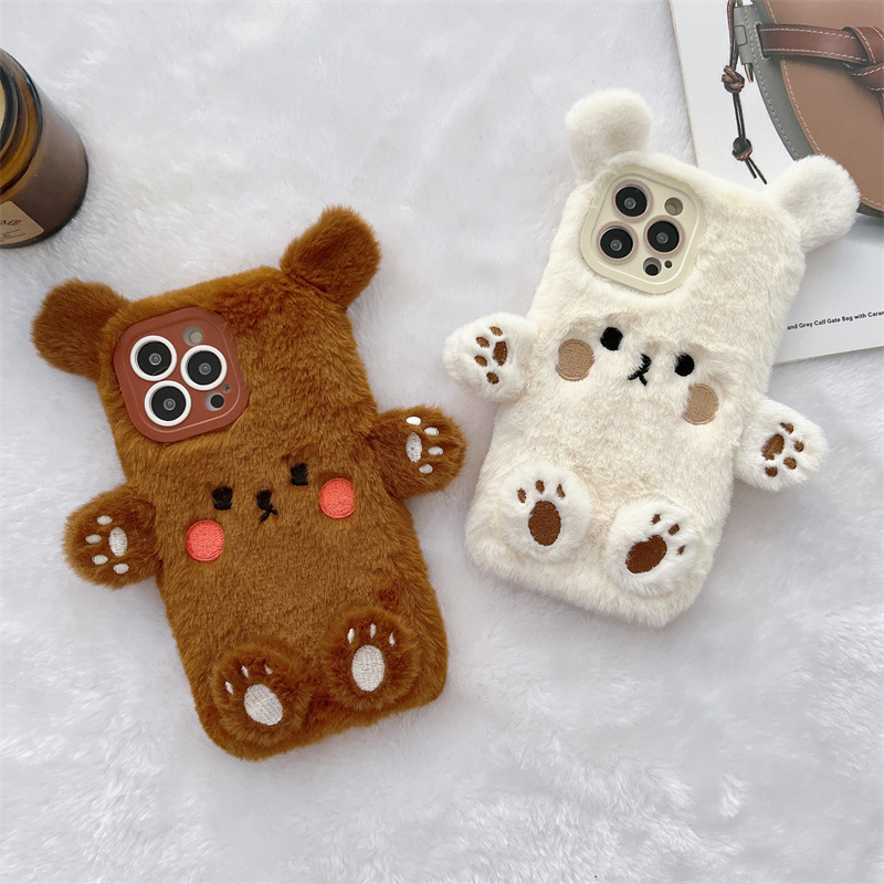 Phone Cases For Iphone 13 - Koreanische 3D Cartoon Bär Flauschige Plüsch