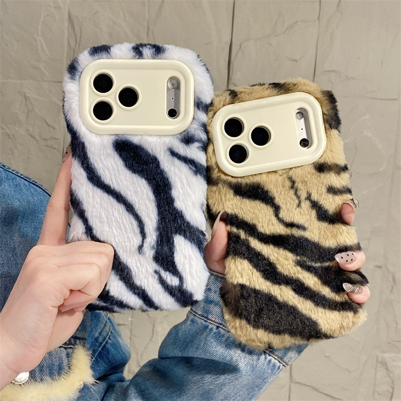 Phone Cases For Iphone 13 - Luxuriöse Zebra-Muster Flauschige Plüsch-Handyhülle für iPhone