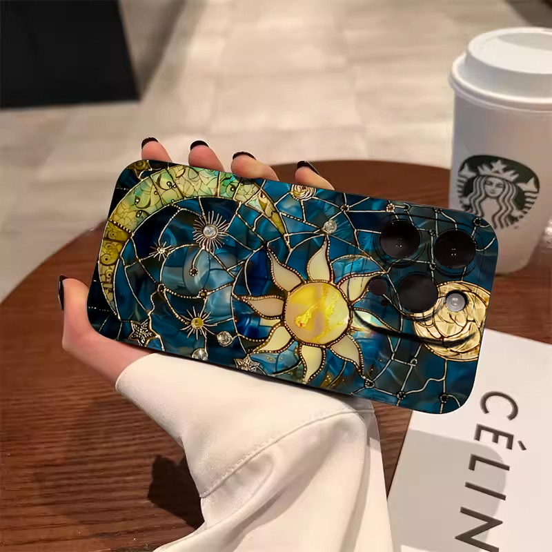 Phone Cases For Samsung S21 5G - Ästhetische Sonne-Mond-Druck Handyhülle für Samsung Galaxy