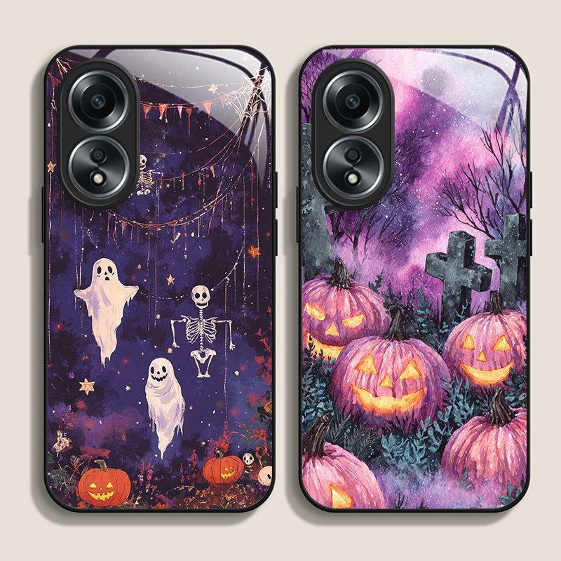 Phone Cases Realme - Trendige Halloween-Kürbis-Schädel-Muster Handyhülle aus gehärtetem Glas