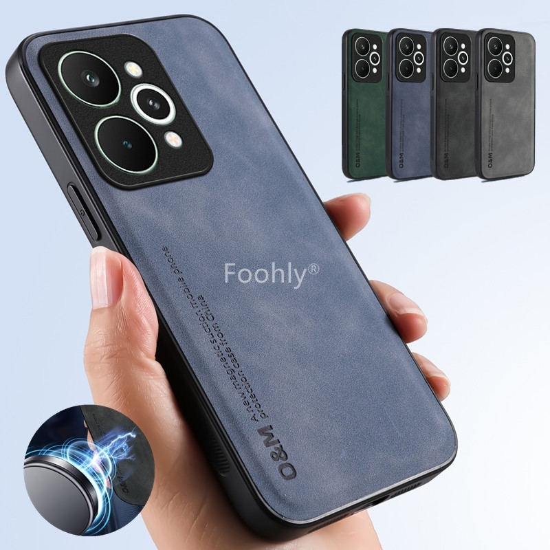 Phone Cases Realme - Nubukleder Magnetische Hülle für Realme 15